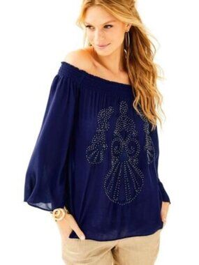 LILLY PULITZER Nita True Blue Blouson Top Sz XS NEW